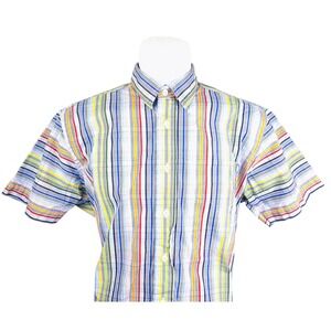 Gitman Bros Mens Short Sleeve Button Down Shirt Multi Color Stripe Cotton USA M
